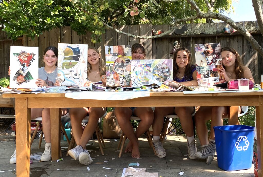 Group of teen participants show their finished collages.