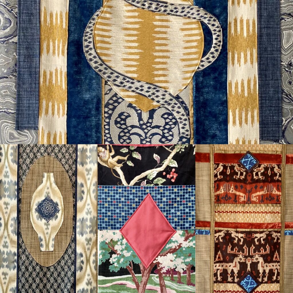 Details of 4 Wallhangings made of collaged fabrics