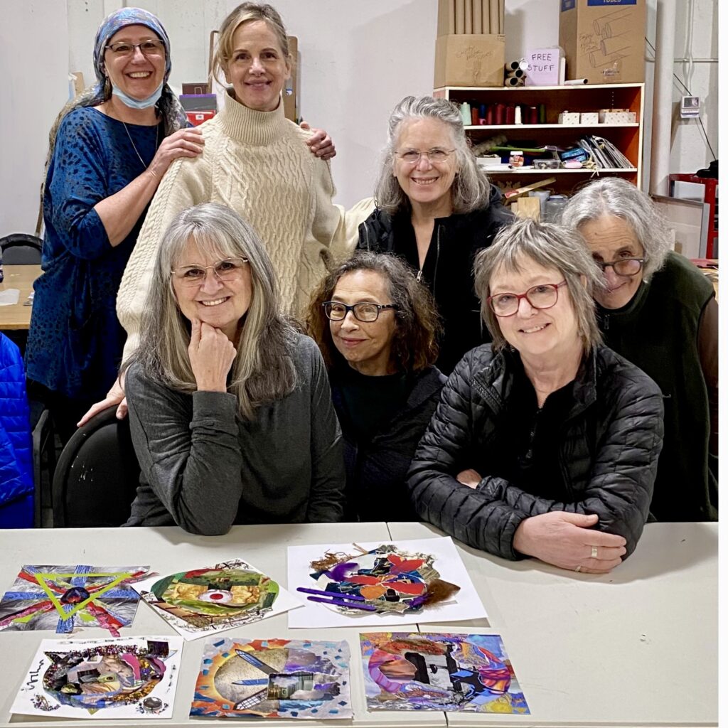 Group of women participants of a collage class at True North studios.