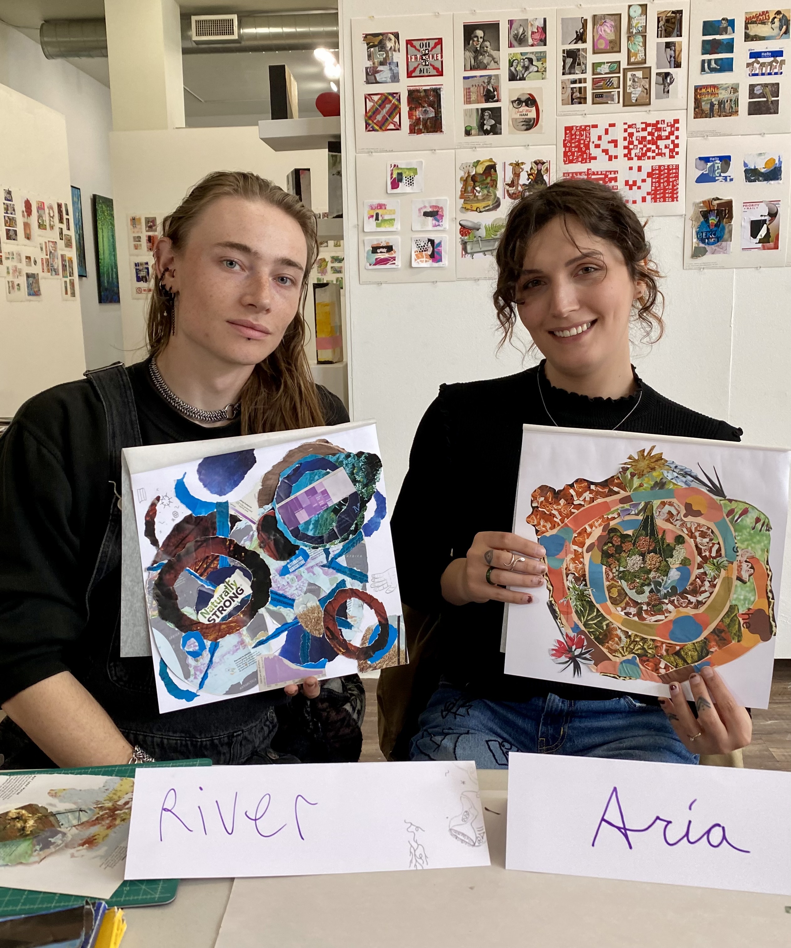 Two participants of mandala collage workshop